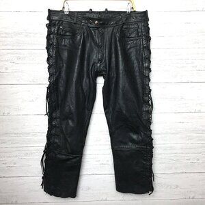 Harley Davidson Men's Black Leather Pants Laced Sides size 40 READ DESCRIPTION